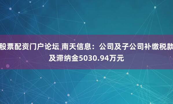 股票配资门户论坛 南天信息：公司及子公司补缴税款及滞纳金5030.94万元